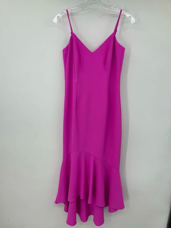 Bardot Lisandra Midi Dress Adjustable Straps High Low Hem Pink Shock Size XS - Picture 2 of 11
